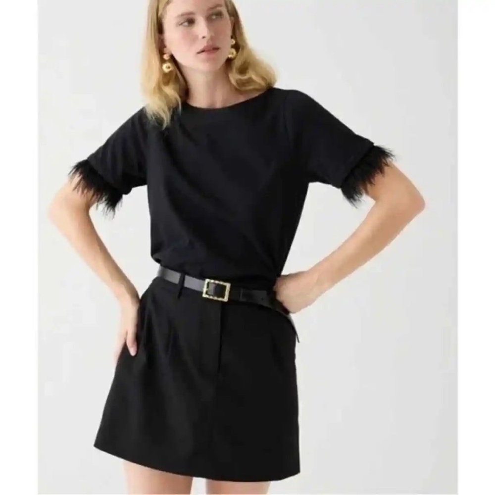 J.Crew Short Sleeve Black Feather Top Women’s Small